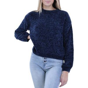 N by Nancy Womens Navy Chenille Cropped Cotton Pullover Sweater Top NWT